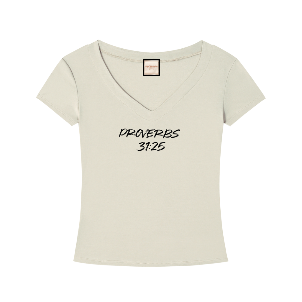 Bible Verse|Proverbs 31:25|Tencel Slim Fit V-Neck T-Shirt