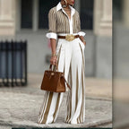 Striped Shirt And Vertical-striped Wide-leg Pants Set