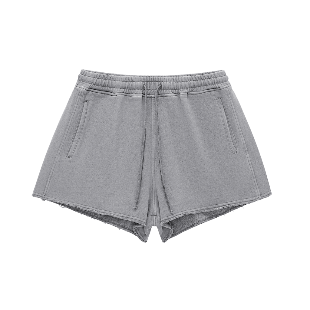 Iridescent Lips|Snow Washed Raw Edge Drawstring Shorts