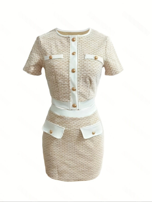 Women's Casual Short Top And Skirt Set