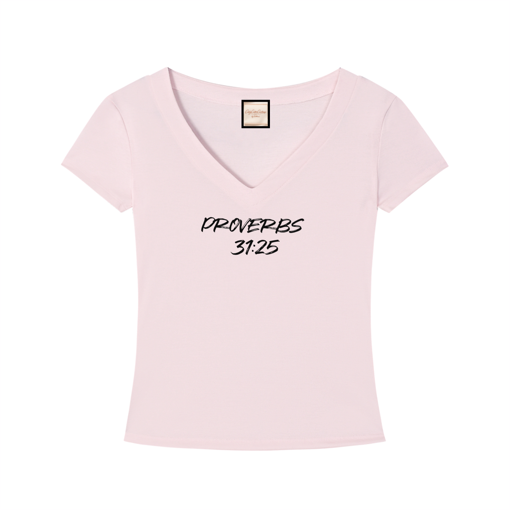 Bible Verse|Proverbs 31:25|Tencel Slim Fit V-Neck T-Shirt