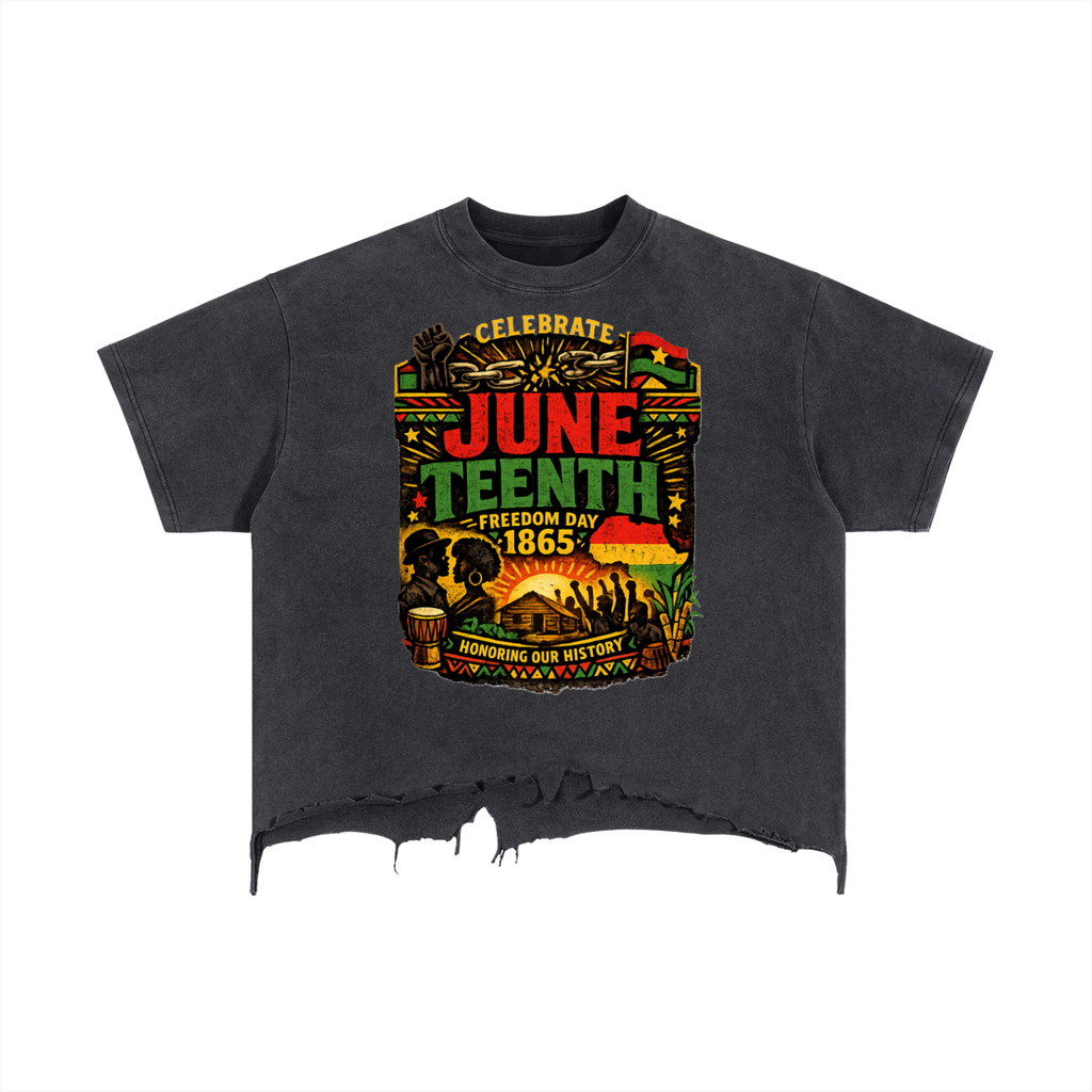 Juneteenth|Vintage Wash Boxy Distressed Hem T-Shirt