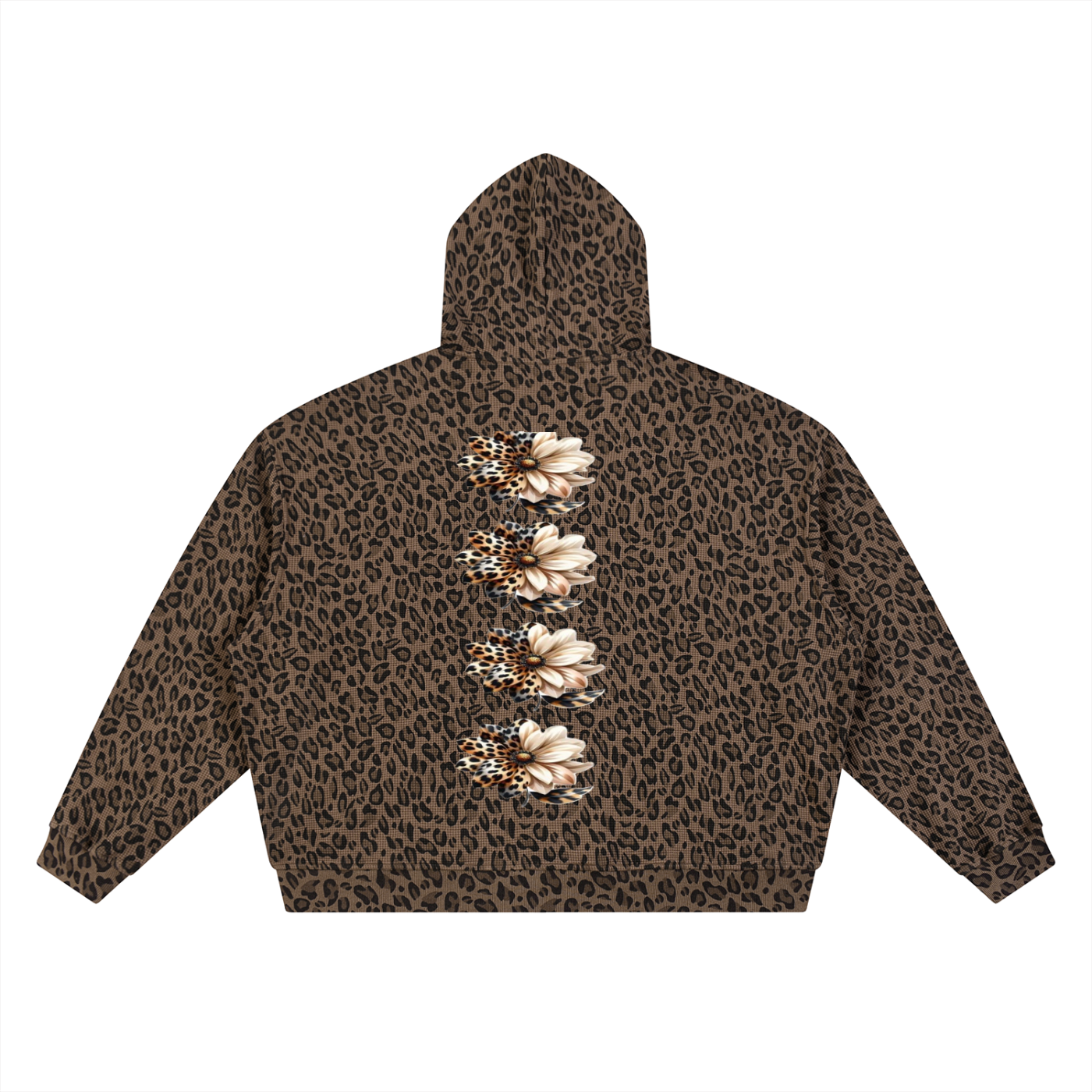 Unisex Leopard Print Waffle Full Zip Hoodie