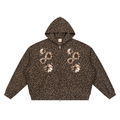 Unisex Leopard Print Waffle Full Zip Hoodie