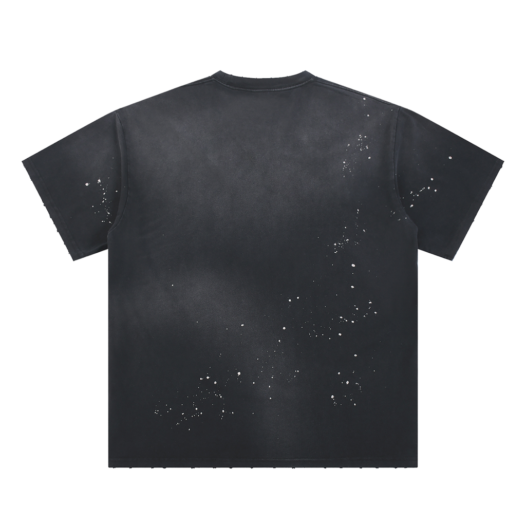 Leopard Lip Drip|Hand-Frayed Sunfade Paint Splatter T-Shirt