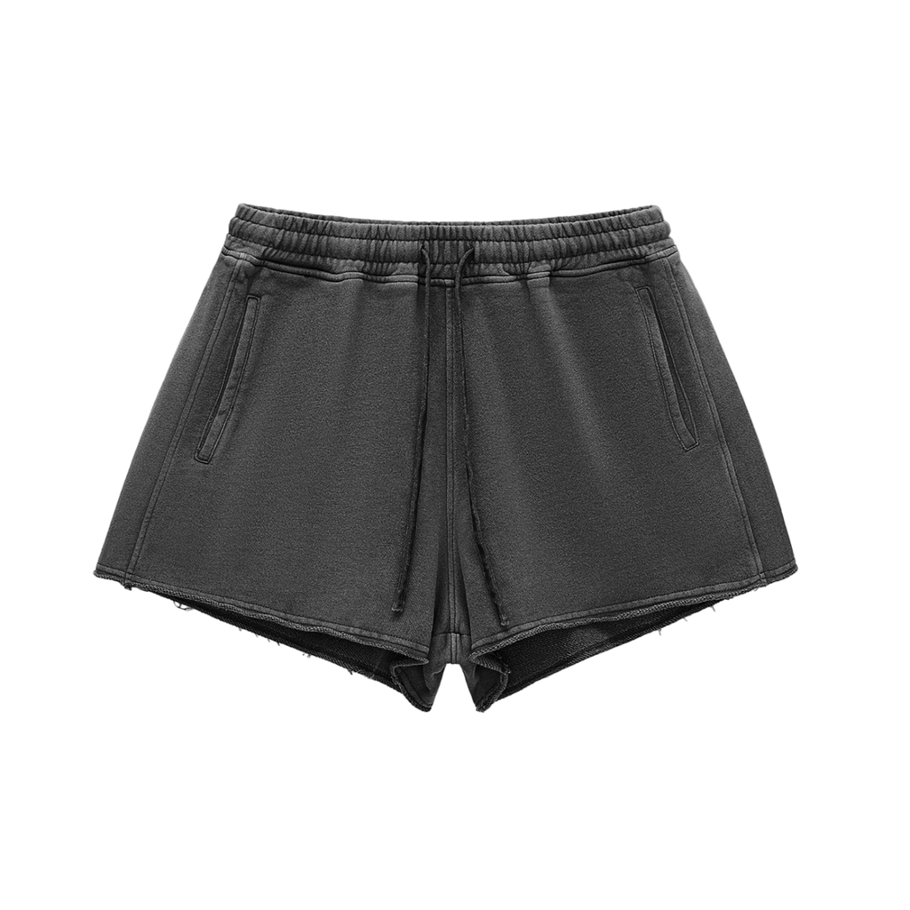 Iridescent Lips|Snow Washed Raw Edge Drawstring Shorts