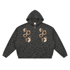 Unisex Leopard Print Waffle Full Zip Hoodie