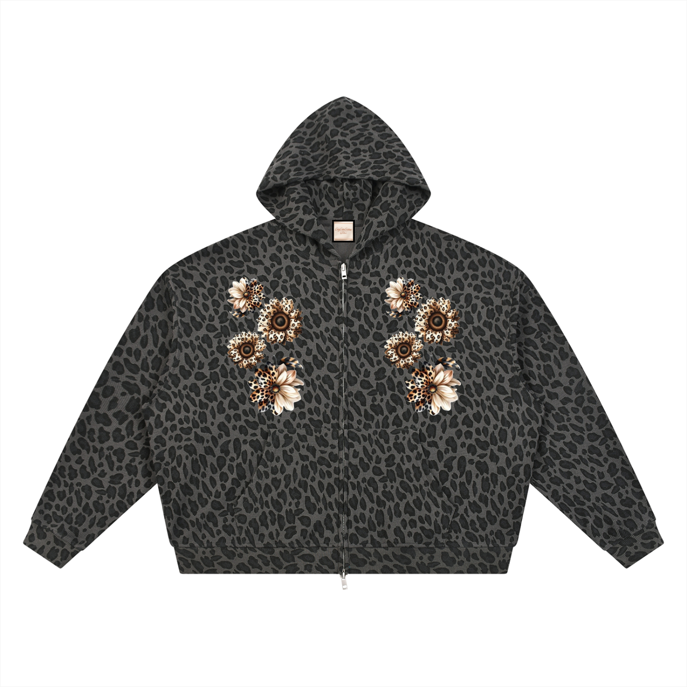 Unisex Leopard Print Waffle Full Zip Hoodie
