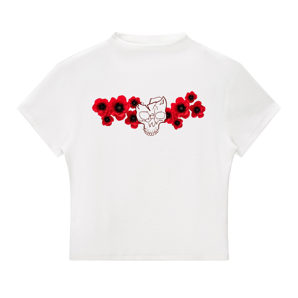 Poppy Skull|Essential Slim Fit Mock Neck T-Shirt