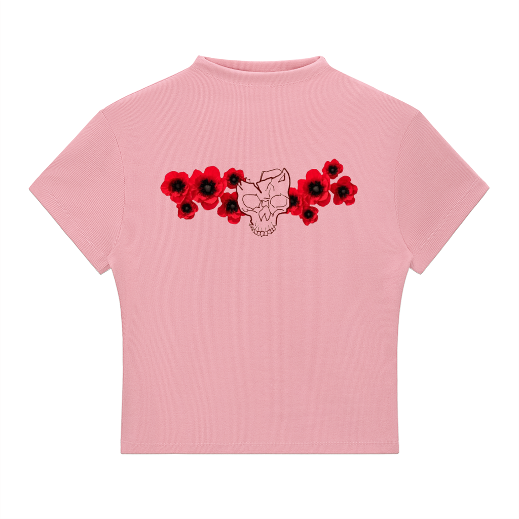 Poppy Skull|Essential Slim Fit Mock Neck T-Shirt
