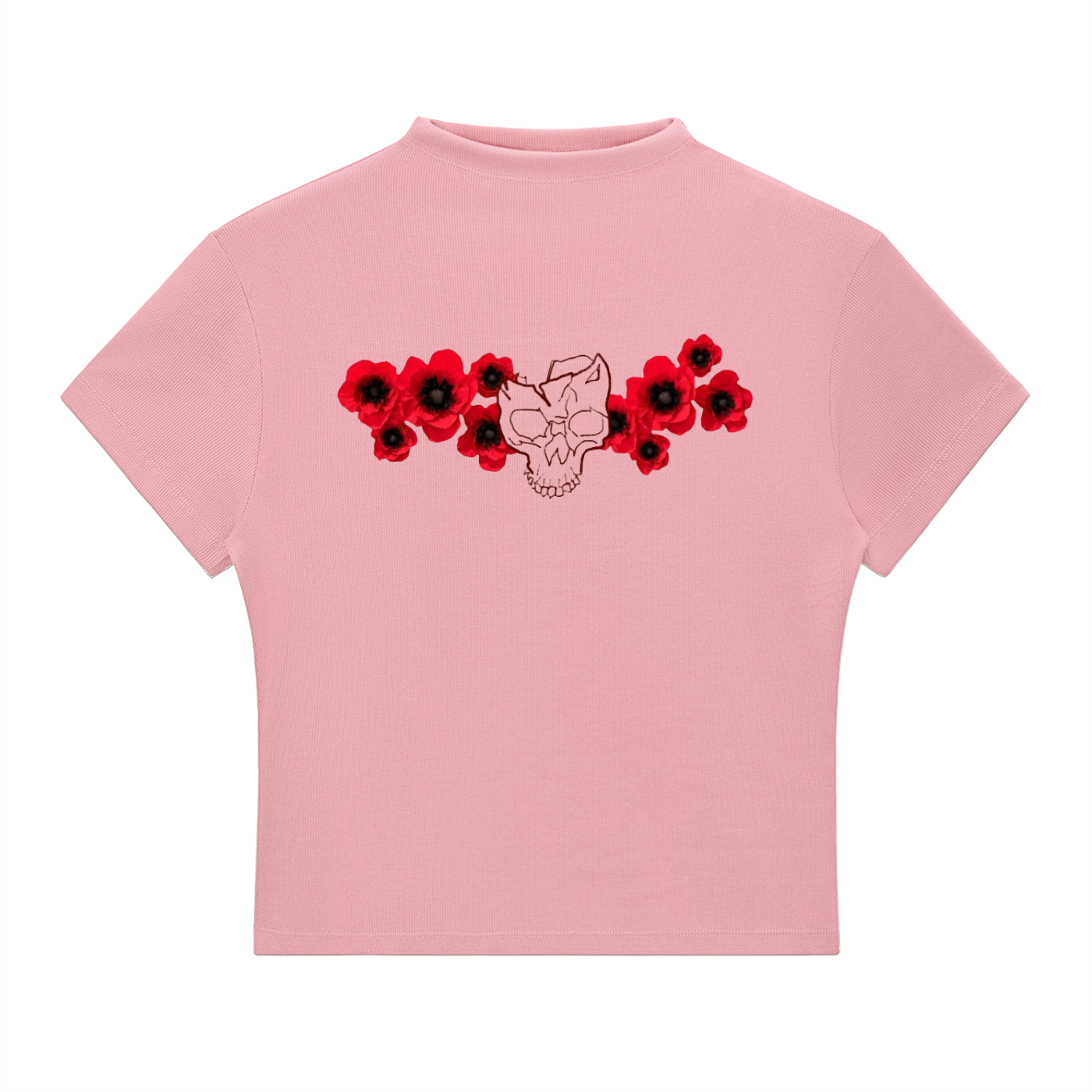 Poppy Skull|Essential Slim Fit Mock Neck T-Shirt