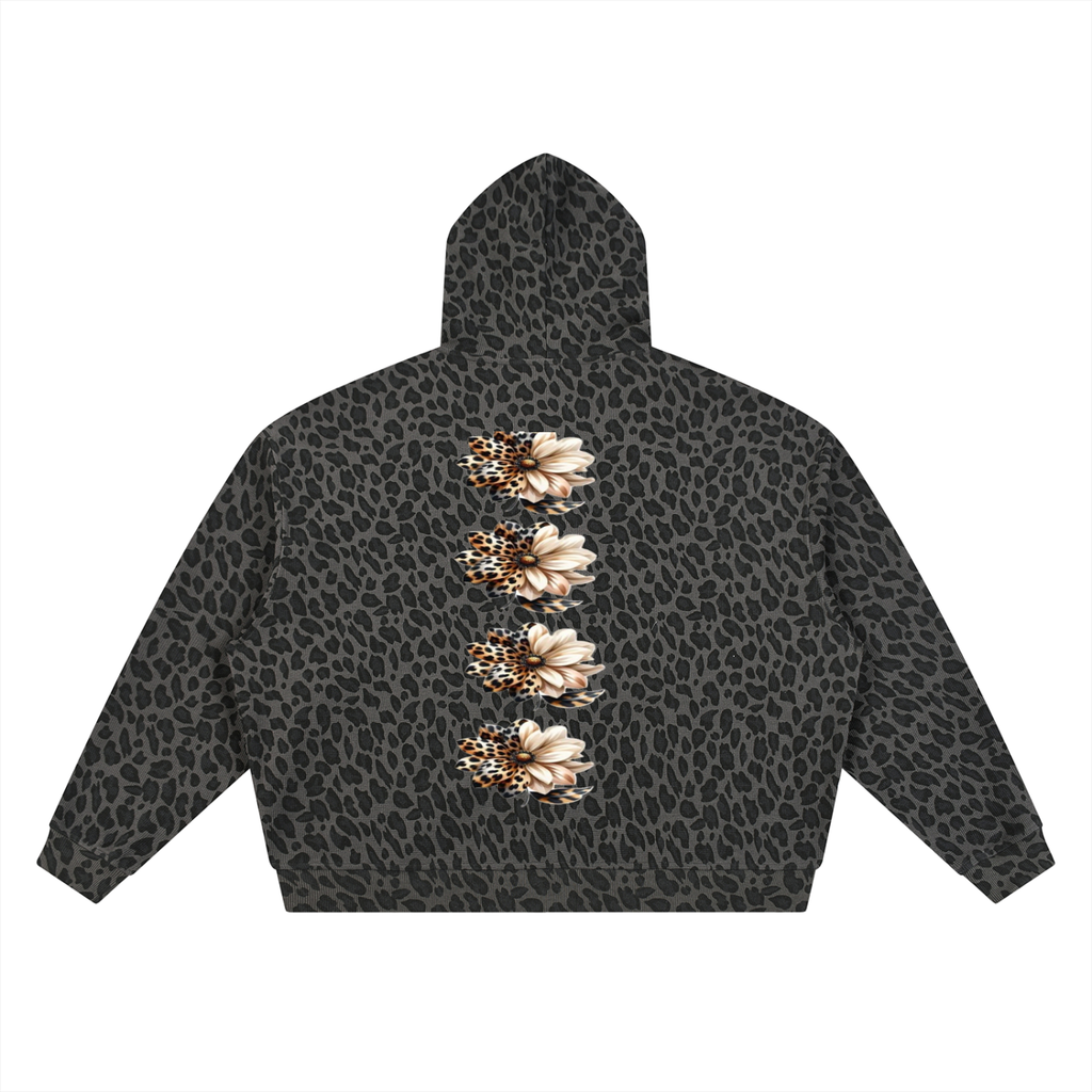 Unisex Leopard Print Waffle Full Zip Hoodie