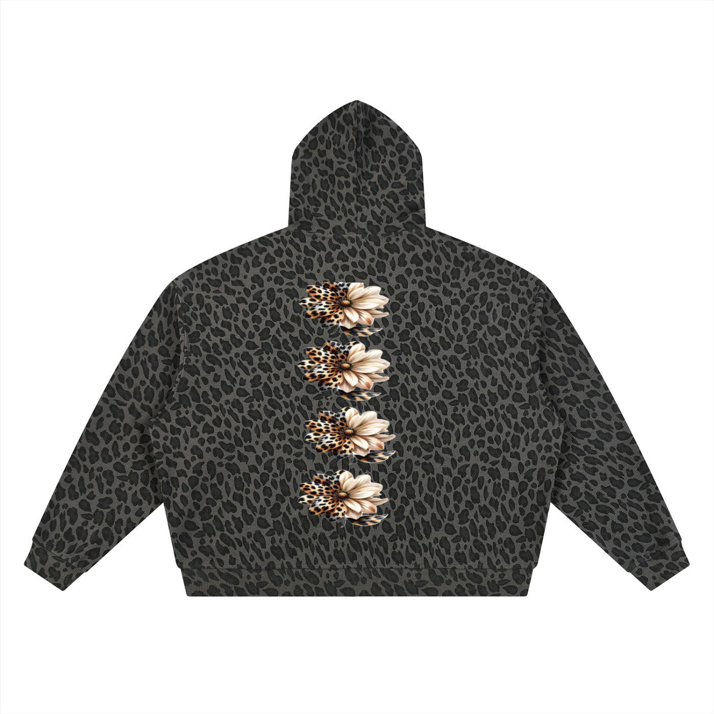 Unisex Leopard Print Waffle Full Zip Hoodie